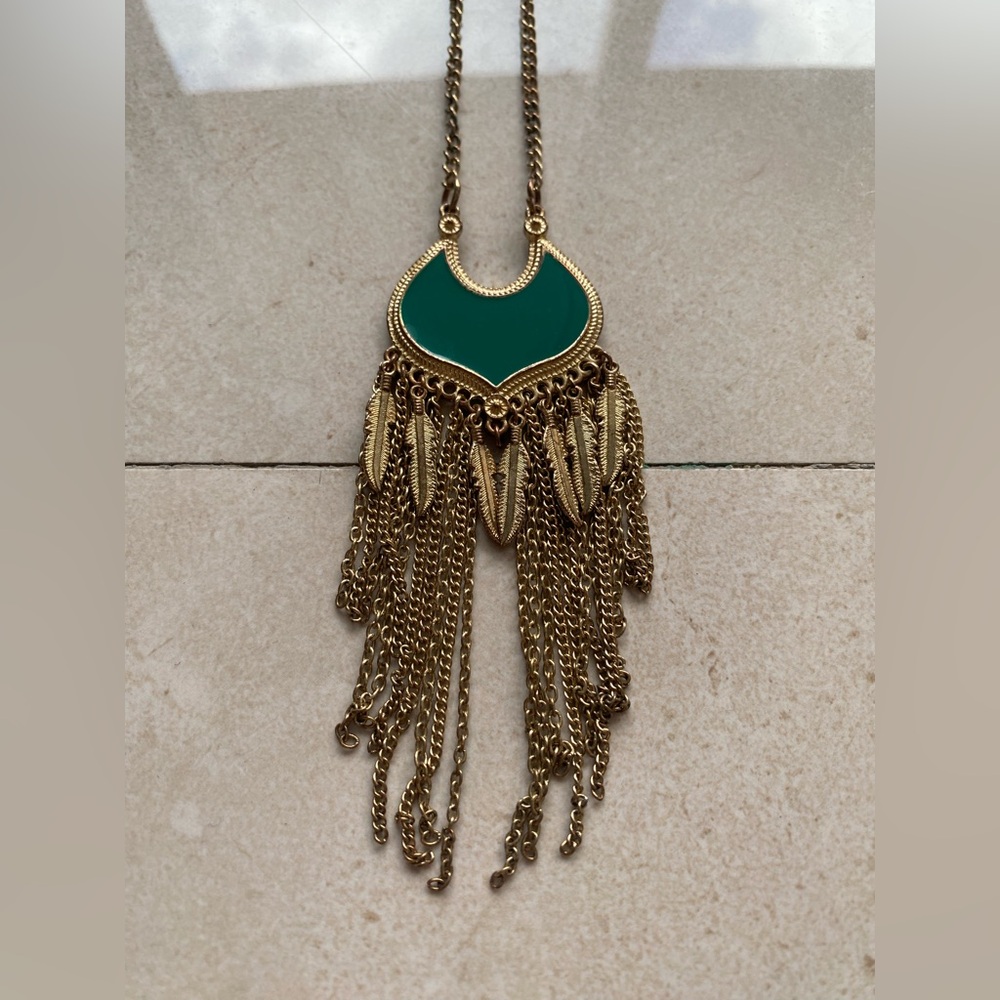 Gold and Green Statement Necklace - Picture 4 of 5